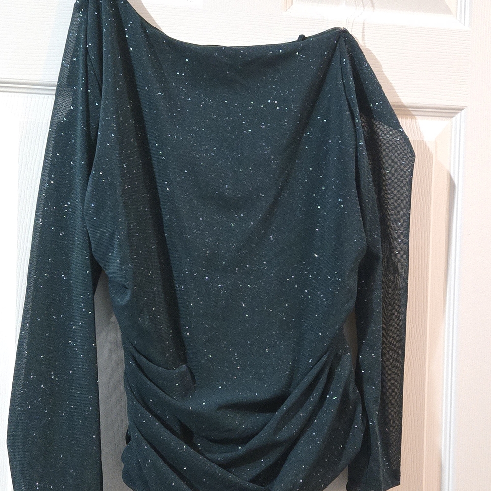 Zenobia DARK GREEN GLITTER Sparkle Blouse - Picture 4 of 4